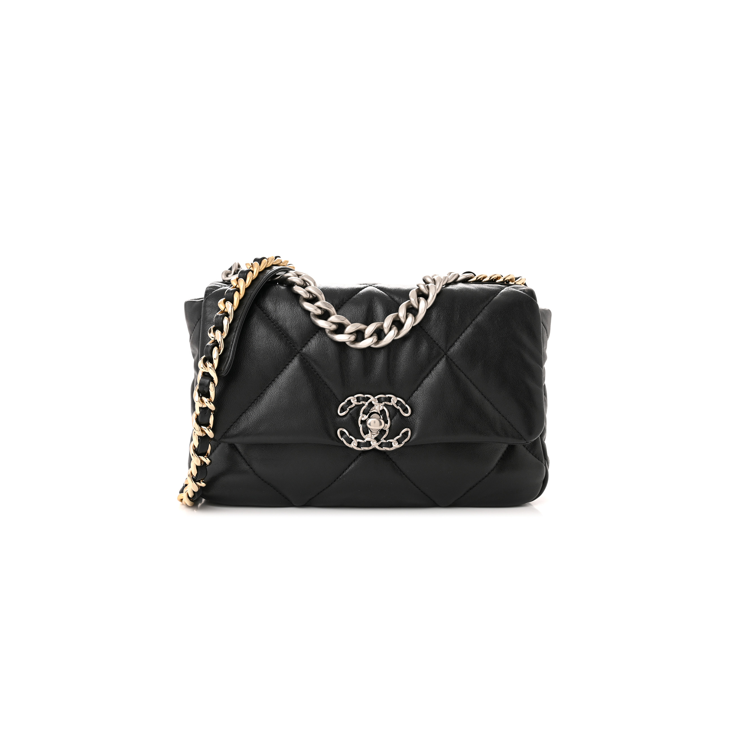 CHANEL LAMBSKIN QUILTED CHANEL 19 FLAP BLACK AS1160 (26*16*9cm)